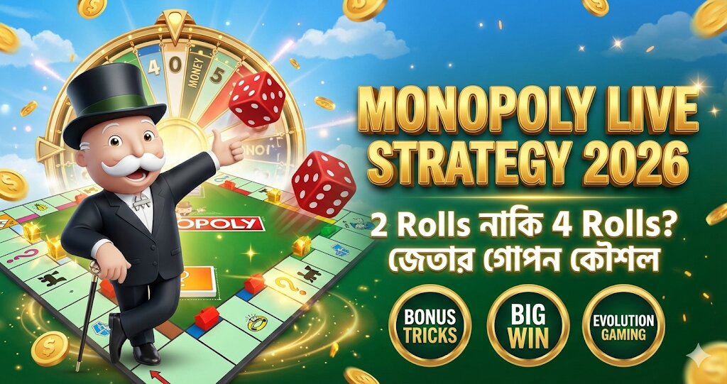 Monopoly Live casino wheel game host illustration with dice and coins