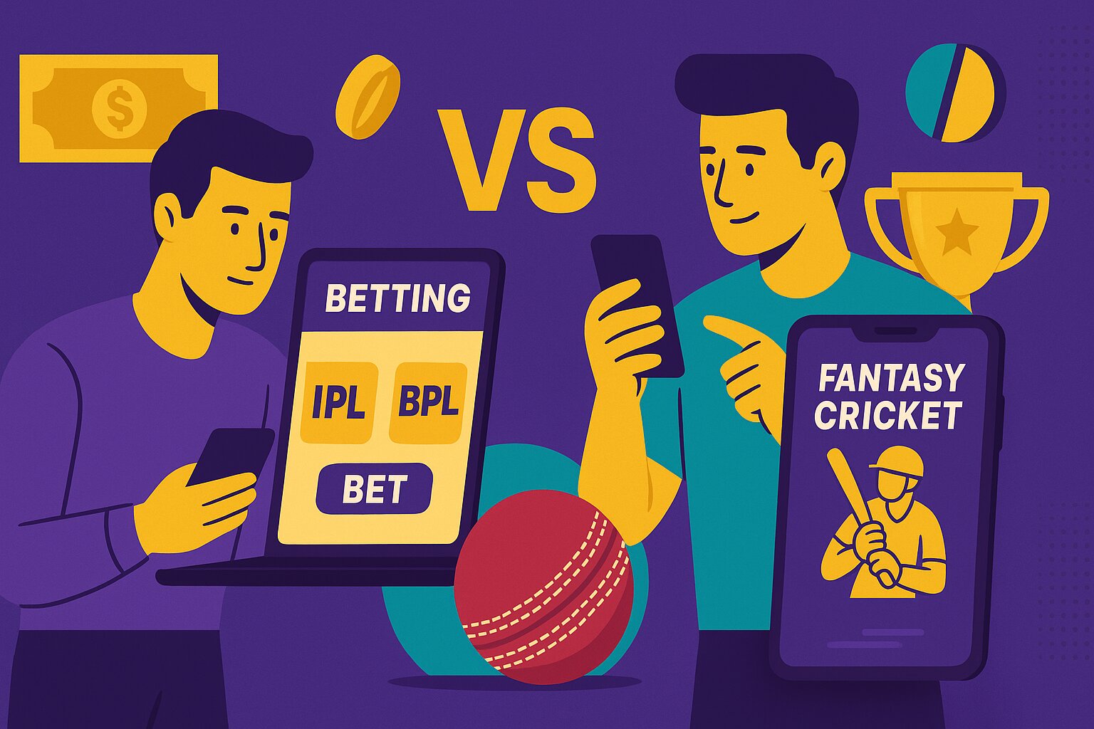 IPL BPL sports betting vs fantasy cricket comparison illustration
